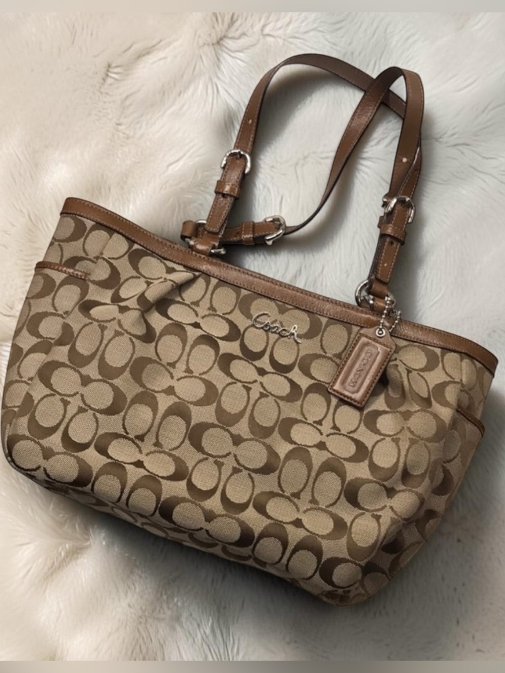 Coach Gallery Signature East-West Tote F17726 Jacquard Leather Bag Purse Y2K VTG